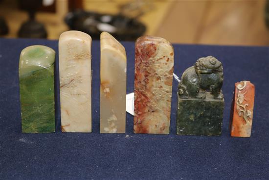 A group of 19th and 20th century Chinese soapstone seals, some inscribed